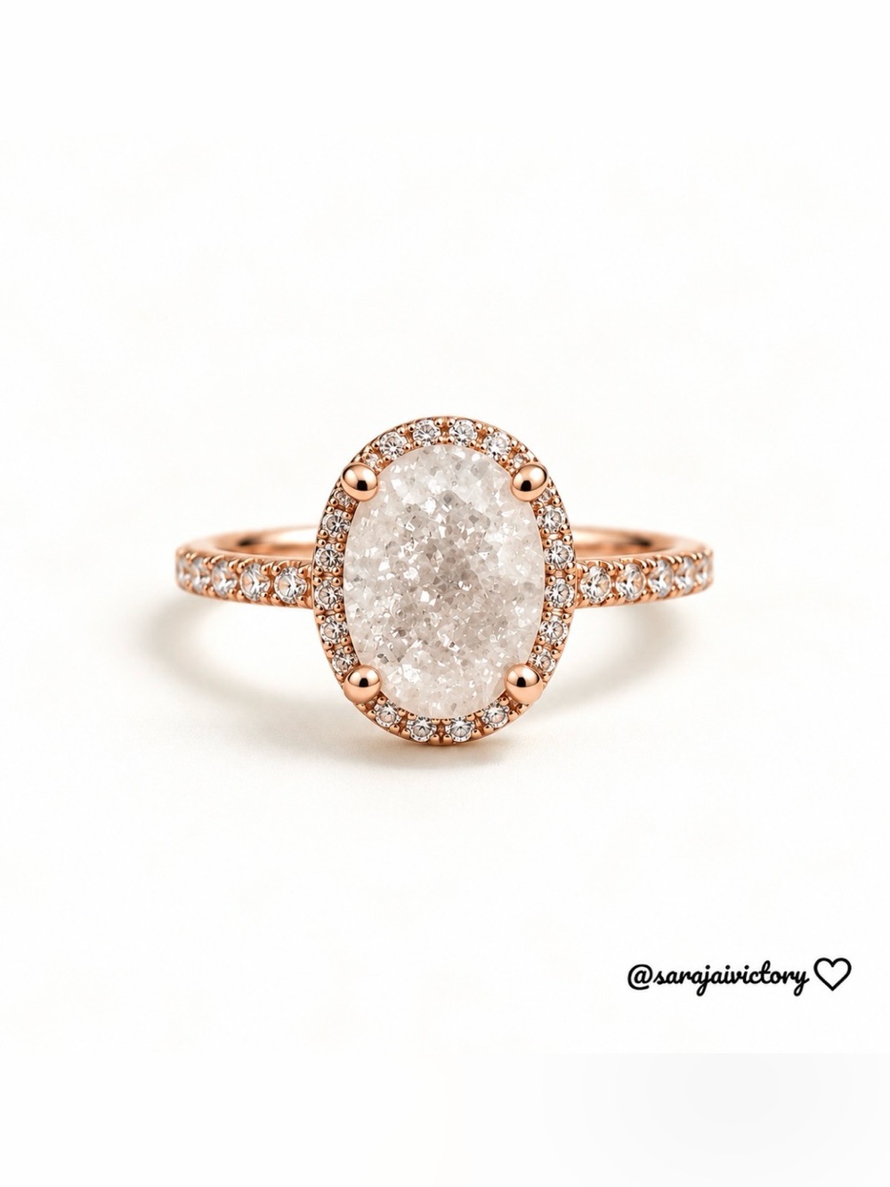 Rose Gold Oval Druzy Halo Ring - Brand: